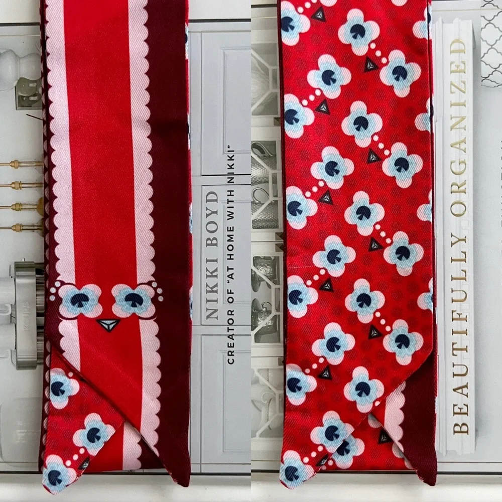 Floral Twilly Scarf Bag Handle Satin Wrap - Picture 2 of 6